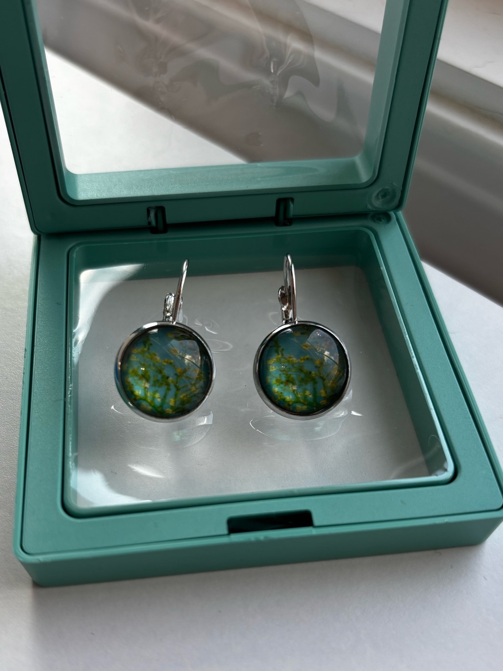 Van Gogh Exhibit Official Almond Blossom Flowers Glass Drop Earrings